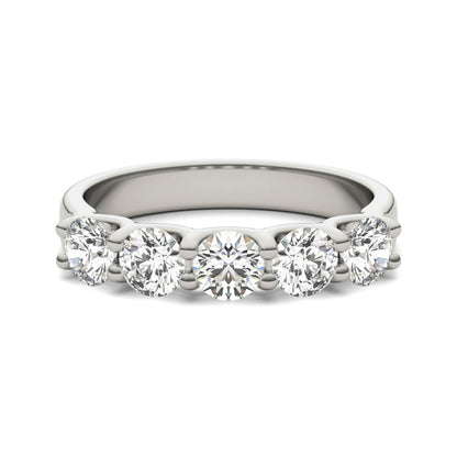 AGI Certified 1 1/4 CTW Round Lab Grown Diamond (G/VS) Five Stone Anniversary Band in 14K White Gold