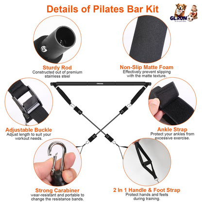 Pilates Bar Kit with 180LBS Resistance Bands Multifunctional Pilates Yoga Toning Bar Full Body Exercise Equipment Set for Beginners Intermediates Prof