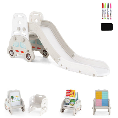 5 in 1 Convertible Toddler Slide Set Kids Art Easel with Stool and Book Rack