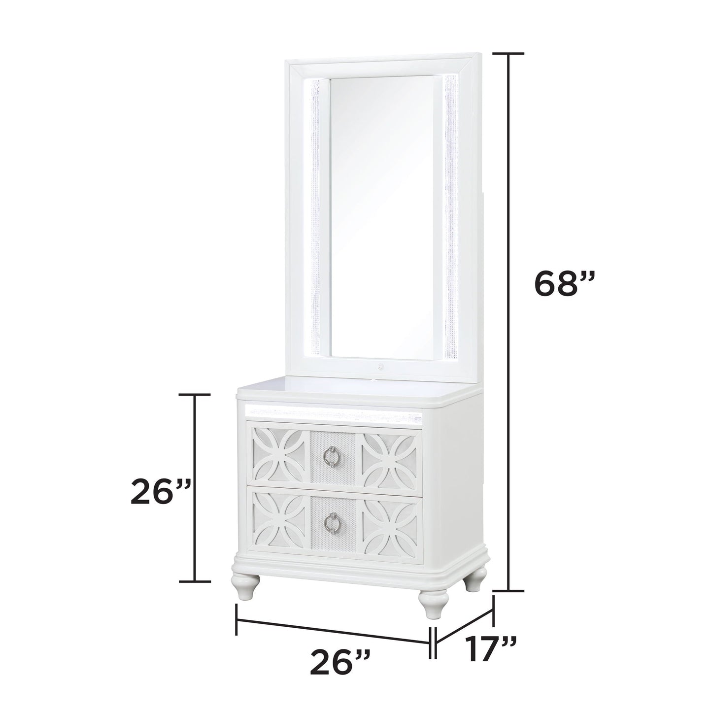 Abigale - Nightstand With Mirror Top, LED Lighting (Includes Mirror And Nightstand) - White