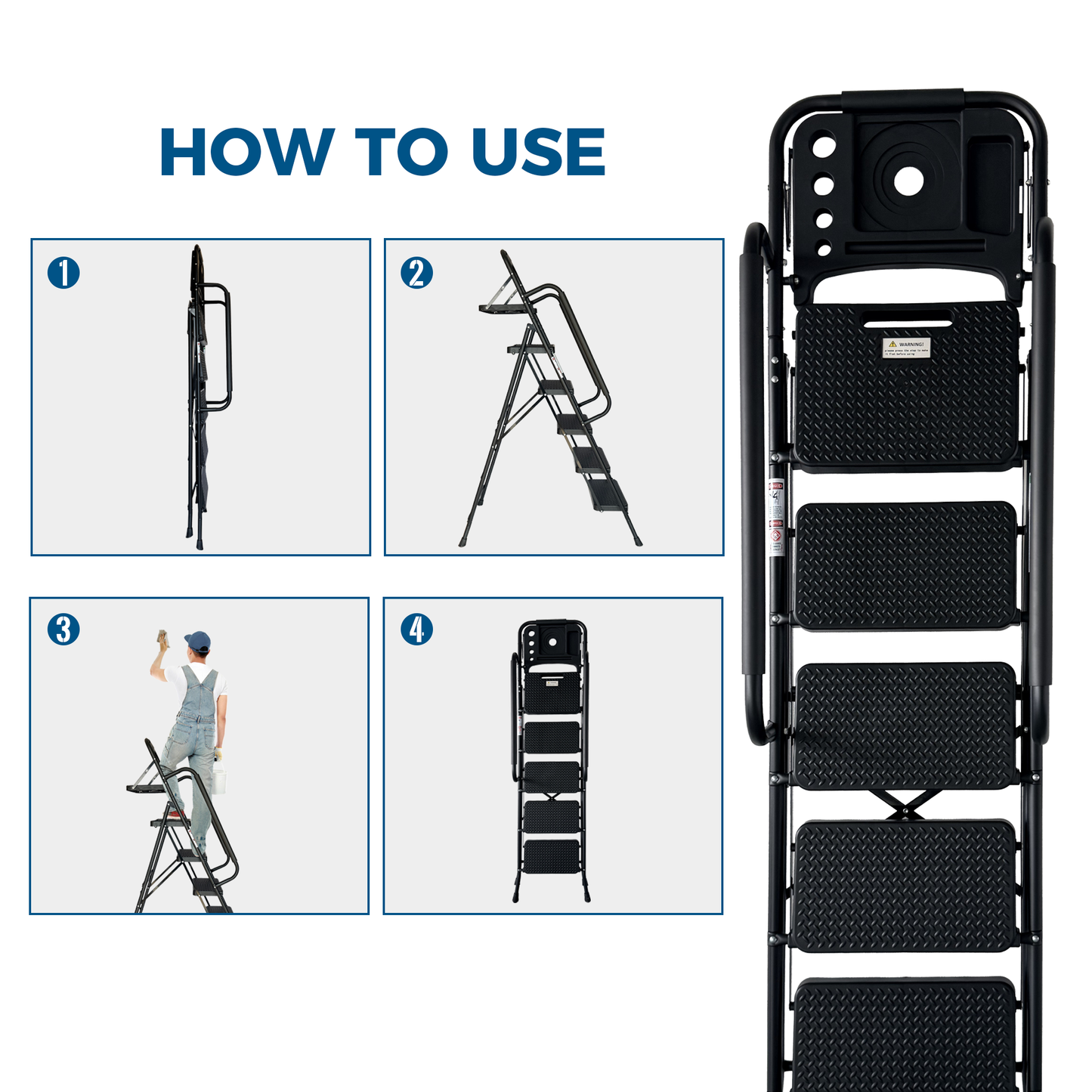Folding Step Ladder with Wide Anti-Slip Pedal