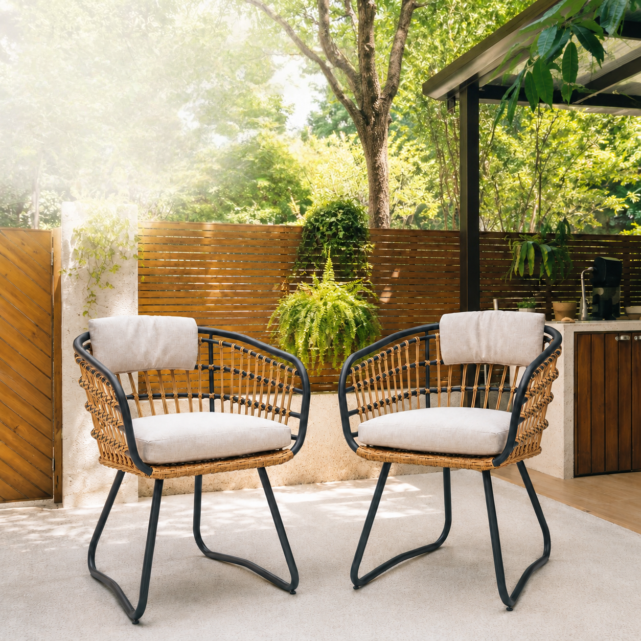 Outdoor Wicker Dining Chairs Set of 2 with Cushions