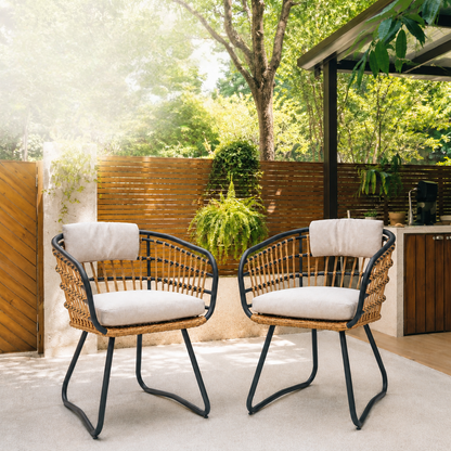 Outdoor Wicker Dining Chairs Set of 2 with Cushions