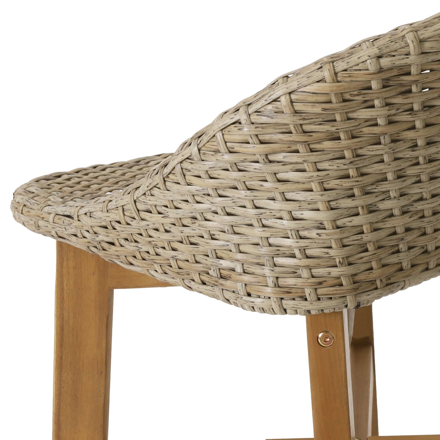 Beeson Outdoor Wicker and Acacia Wood Barstools Set, Water Resistant - Brown