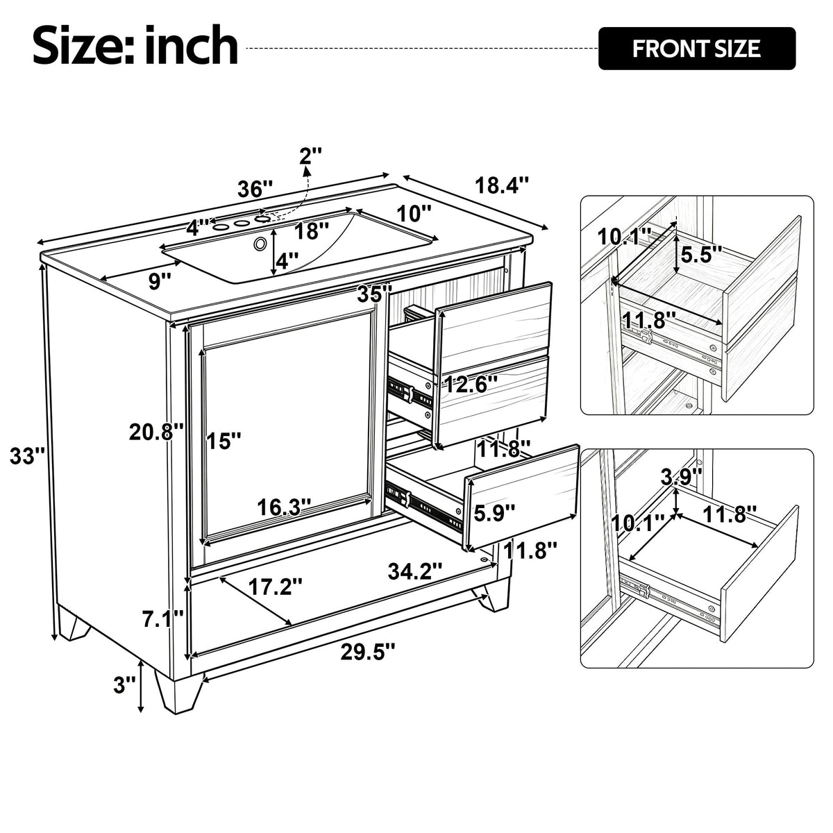 36" Bathroom Vanity with Ceramic Sink