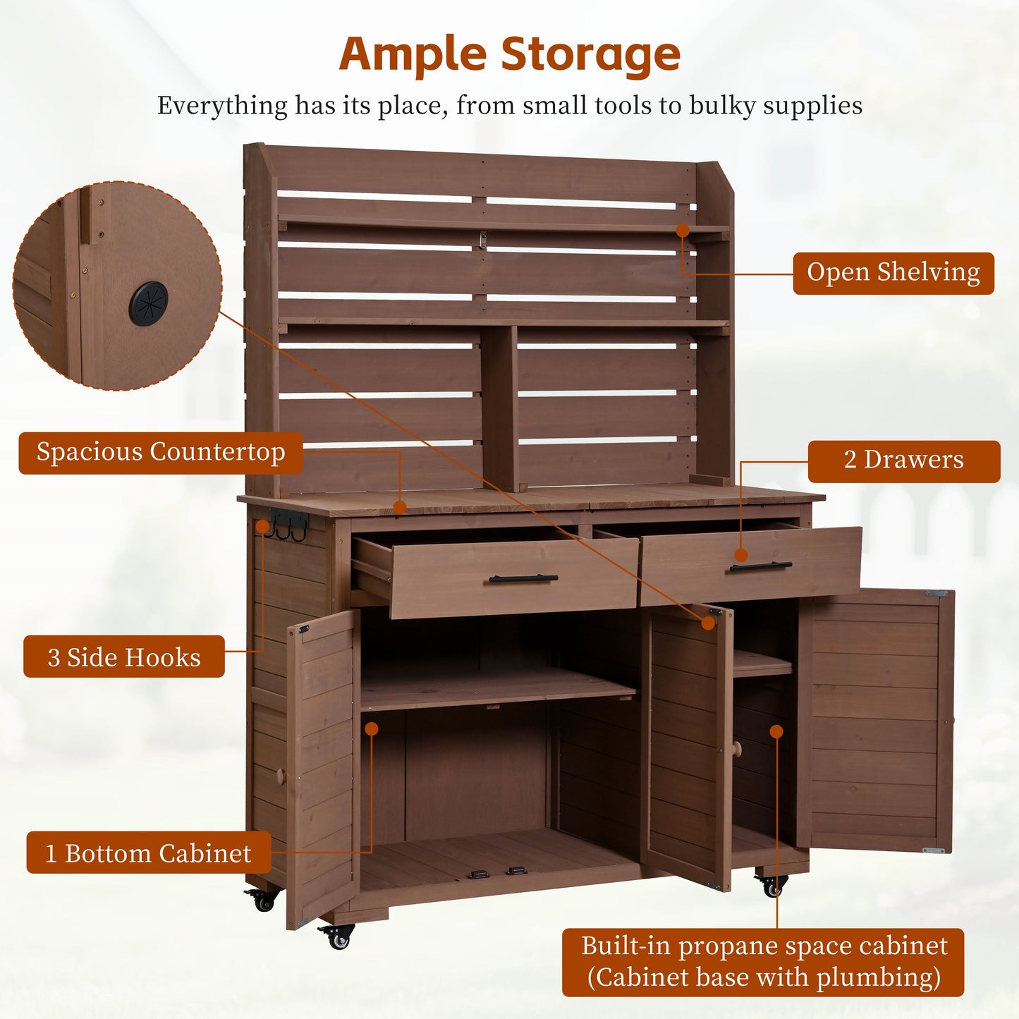 TOPMAX 65"H Large Garden Potting Bench with Storage and Lockable Wheels