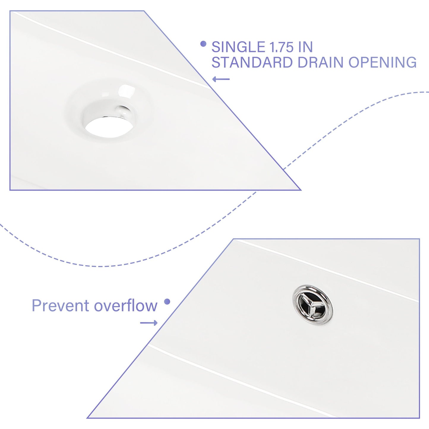 Modern Ceramic Rectangular Wall Mounted Bathroom Sink With Faucet Hole & Overflow