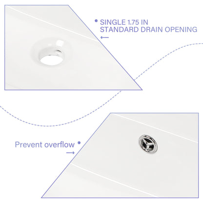Modern Ceramic Rectangular Wall Mounted Bathroom Sink With Faucet Hole & Overflow