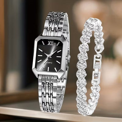 Womens Square-Shape Quartz Wristwatch Set