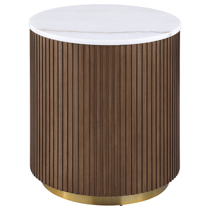 Jason 3-piece Round White Marble Coffee Table Set Honey Brown