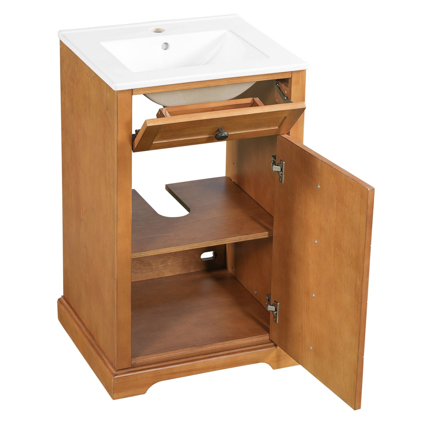 Bathroom Vanity With Integrated Sink, Soft-Closing Door - Natural Wood