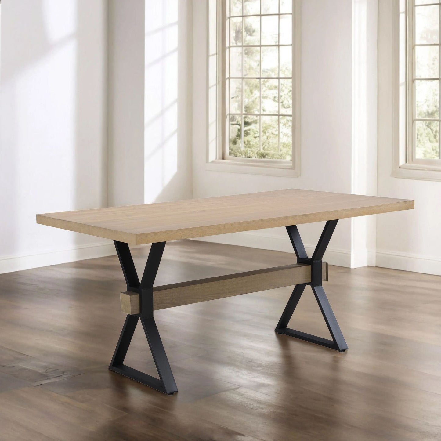 Elevated Farmhouse Dining Table With X-Shaped Legs - Light Ash
