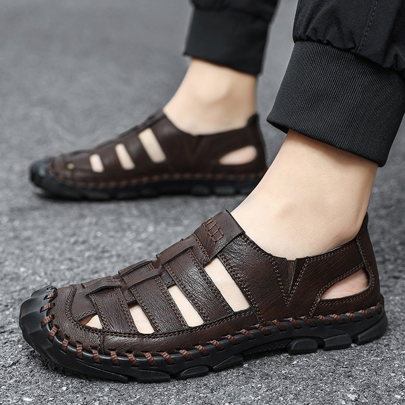 Plus-size Mens Hollow-out Sandals With A Sewn-in Sole