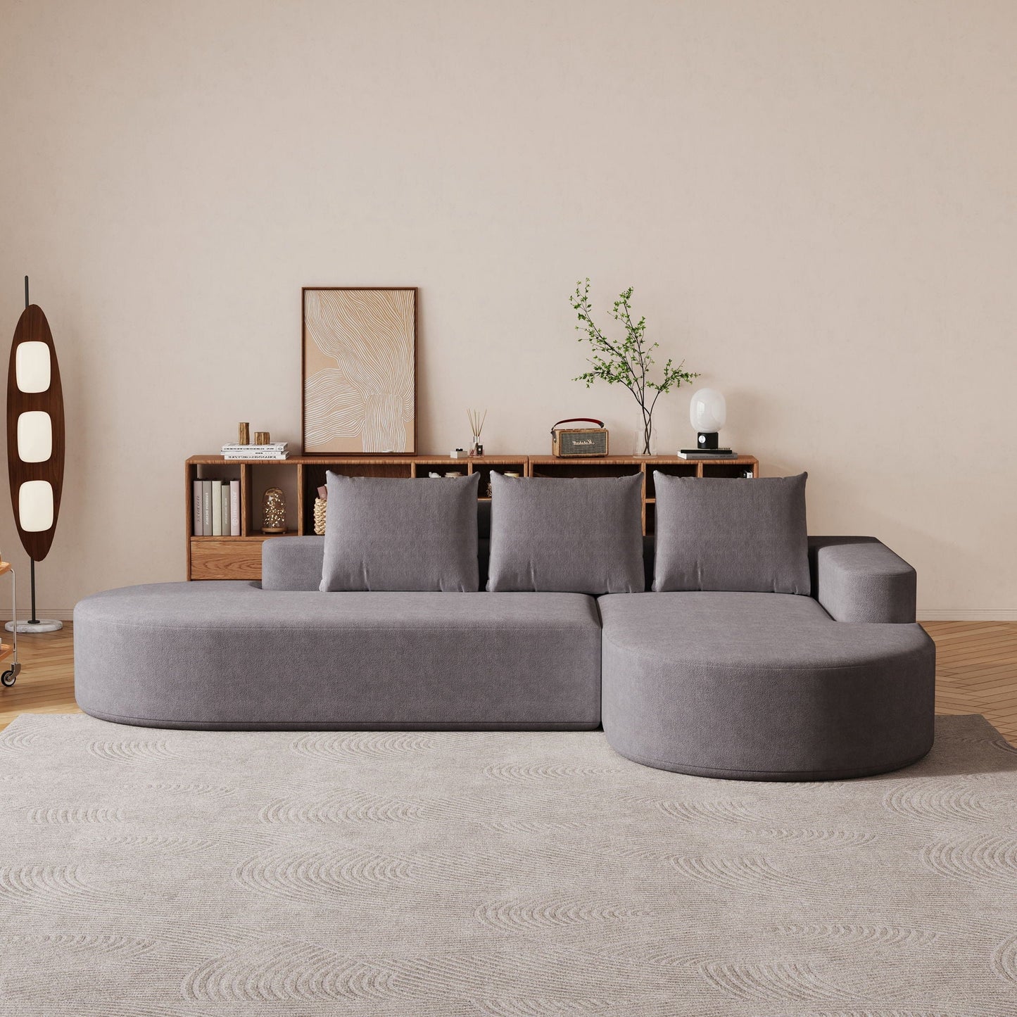 Modern Curved Sofa, L-Shaped Modular Sectional Set With 3 Pillows