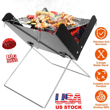 Foldable BBQ Grill Charcoal Barbecue Portable X Grill Tabletop Outdoor Smoker BBQ for Camping Picnic Outdoor Party