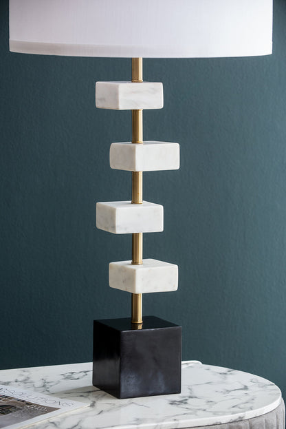 D15x30' Table Lamp with White Marble and Brass Frame