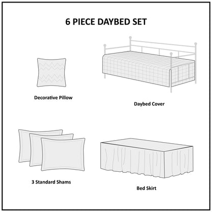 6 Piece Reversible Scalloped Edge Daybed Cover Set - Seafoam