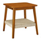 Mid - Century Square Side Table With Woven Shelf - Walnut