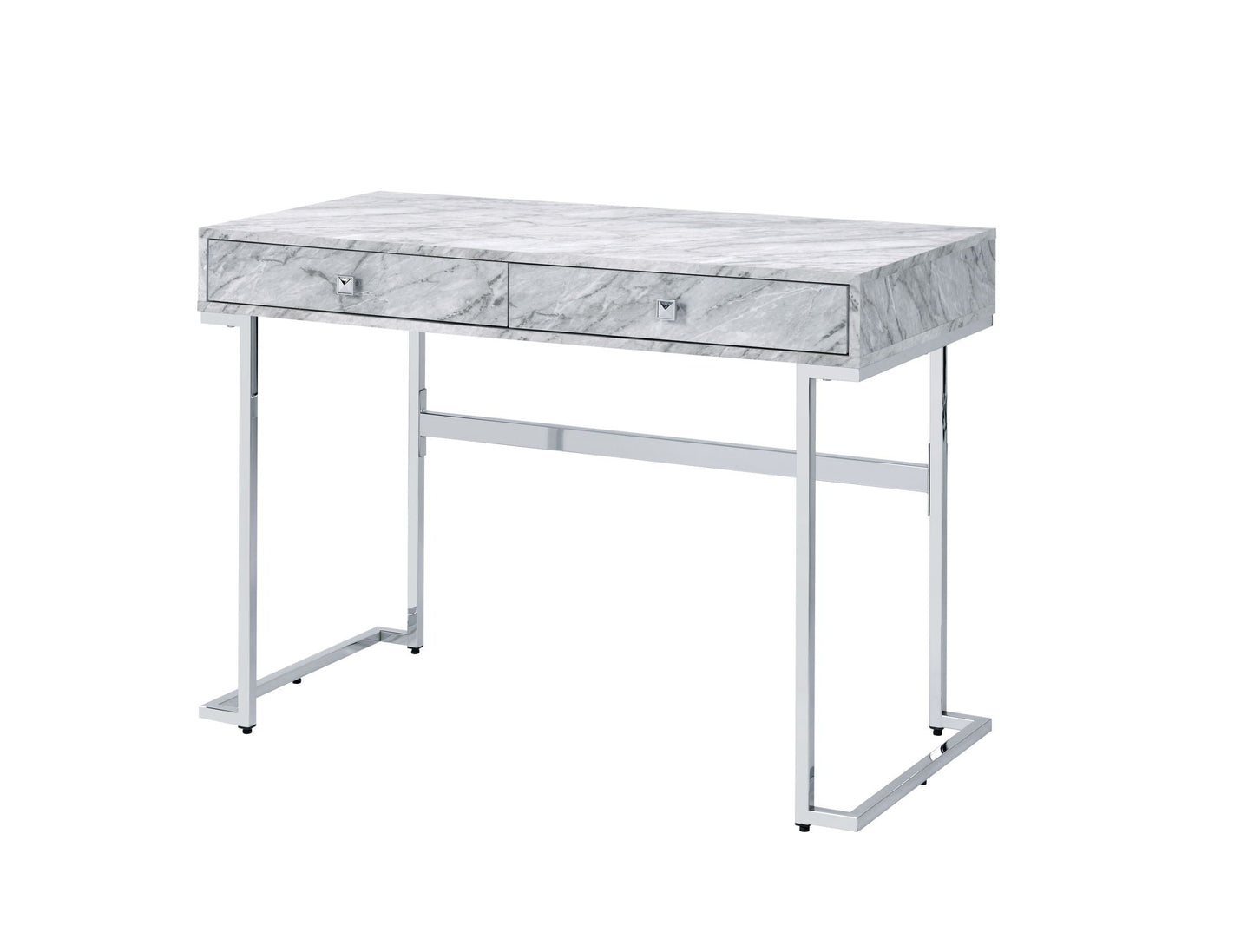 Tigress Printed Faux Marble Top Writing Desk - White