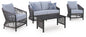 Bridges Beach - Loveseat, Lounge Chairs, Table Set (Set of 4) - Gray