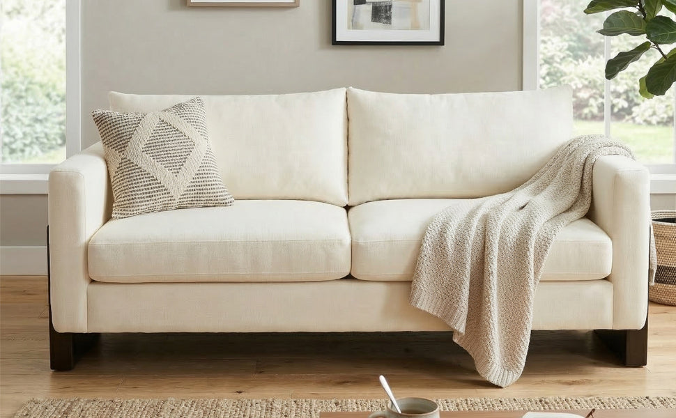 Modern Sofa Couch Stylish 3-Seater Sofa with Rubberwood Legs