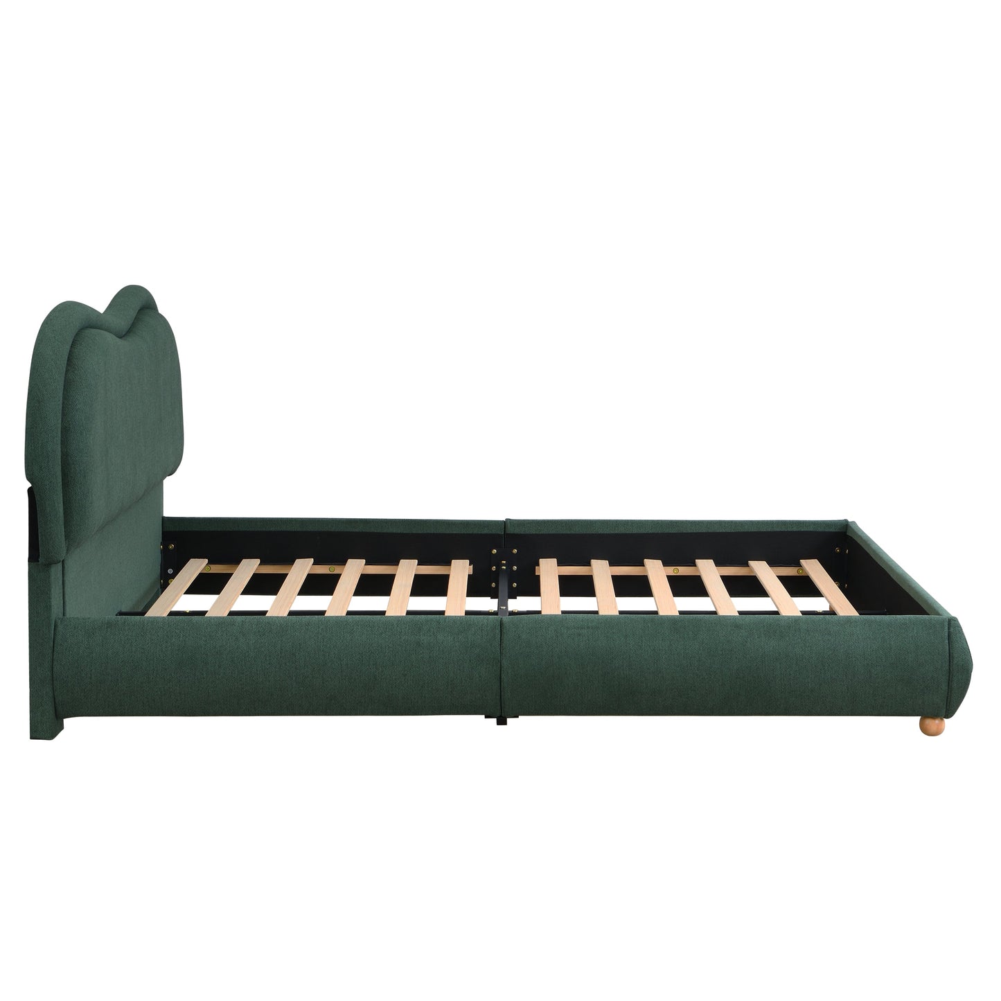 Queen Size Upholstered Platform Bed Frame with Rounded Corners Curved Headboard
