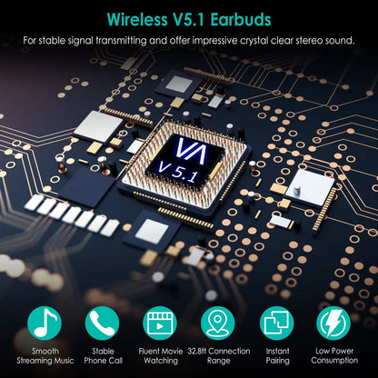 True Wireless Stereo V5.1 Earbuds Touch Control In-Ear TWS Headsets Headphone Earpiece with LED Display Magnetic Charging Case Built-in Mic