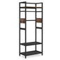 Rack With Hanging Rod, 4 Hooks, Heavy Duty Freestanding Closet Organizer - Brown / Black