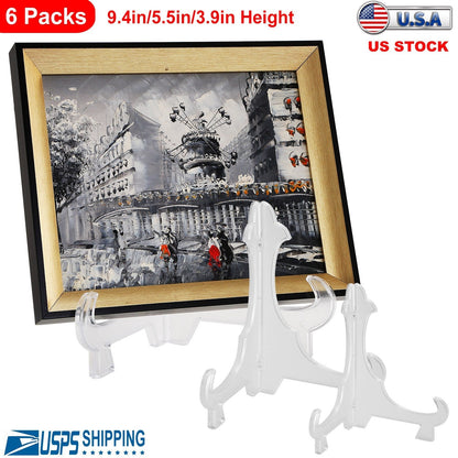 6Pcs Plastic Easels Plate Display Stand Picture Frame Holder for Photo Dish Art Pieces Certificates Placecard Home Office Birthday Decoration