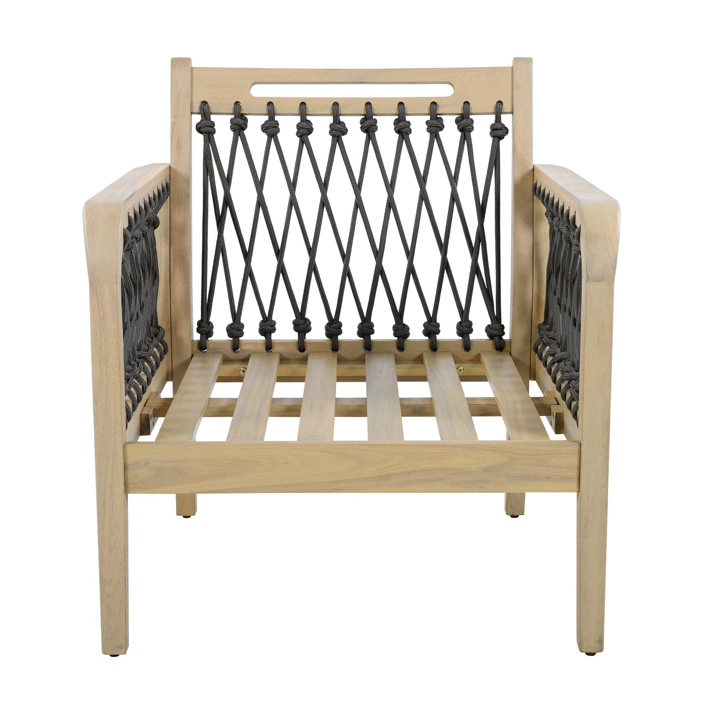 Outdoor Acacia Wood Club Chair with Handwoven Rope, Light Teak Finish