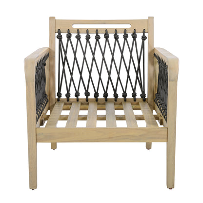 Outdoor Acacia Wood Club Chair with Handwoven Rope, Light Teak Finish