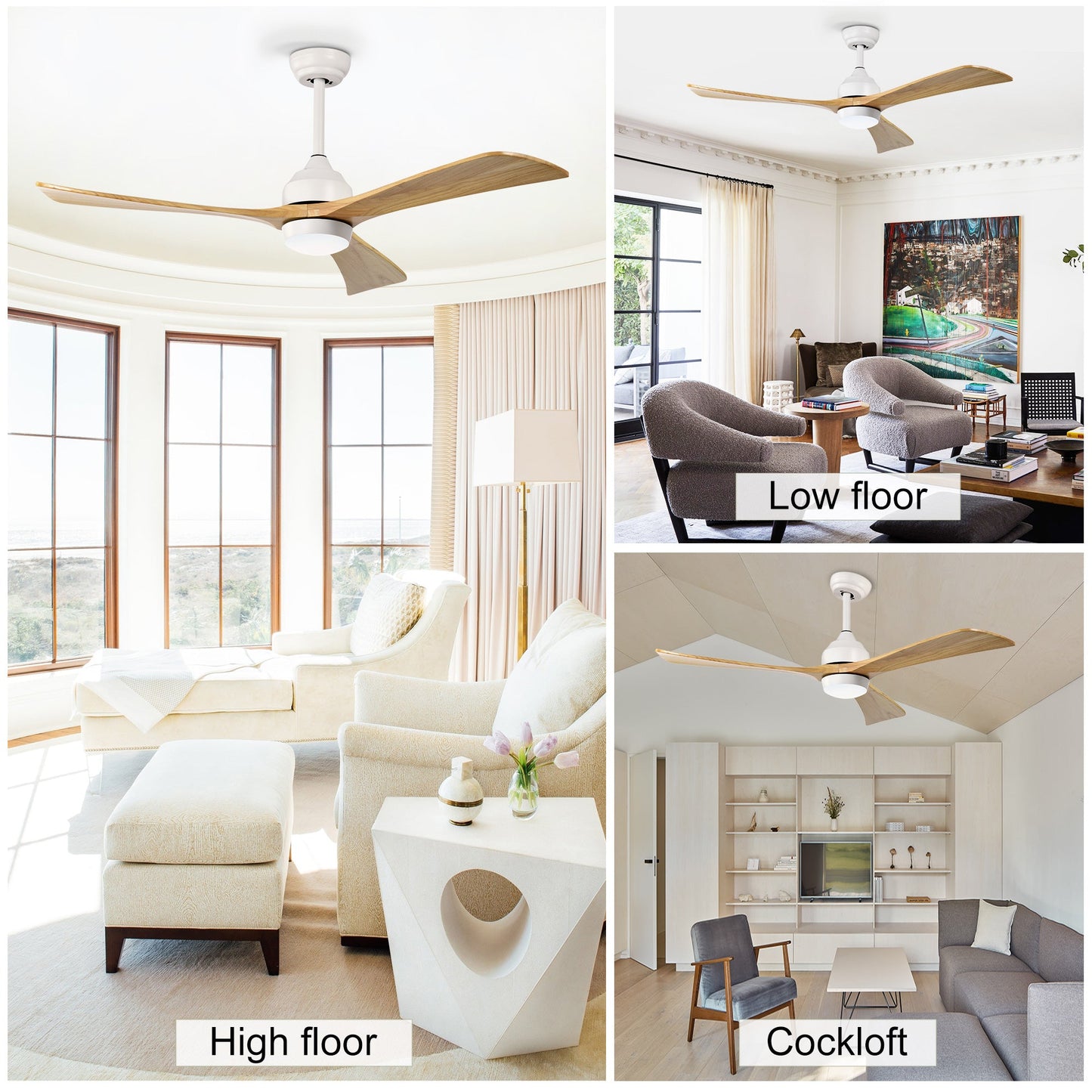 52" Solid Wood Blades Ceiling Fan with Lights and Remote Control