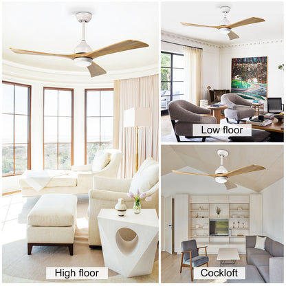 52" Solid Wood Blades Ceiling Fan with Lights and Remote Control
