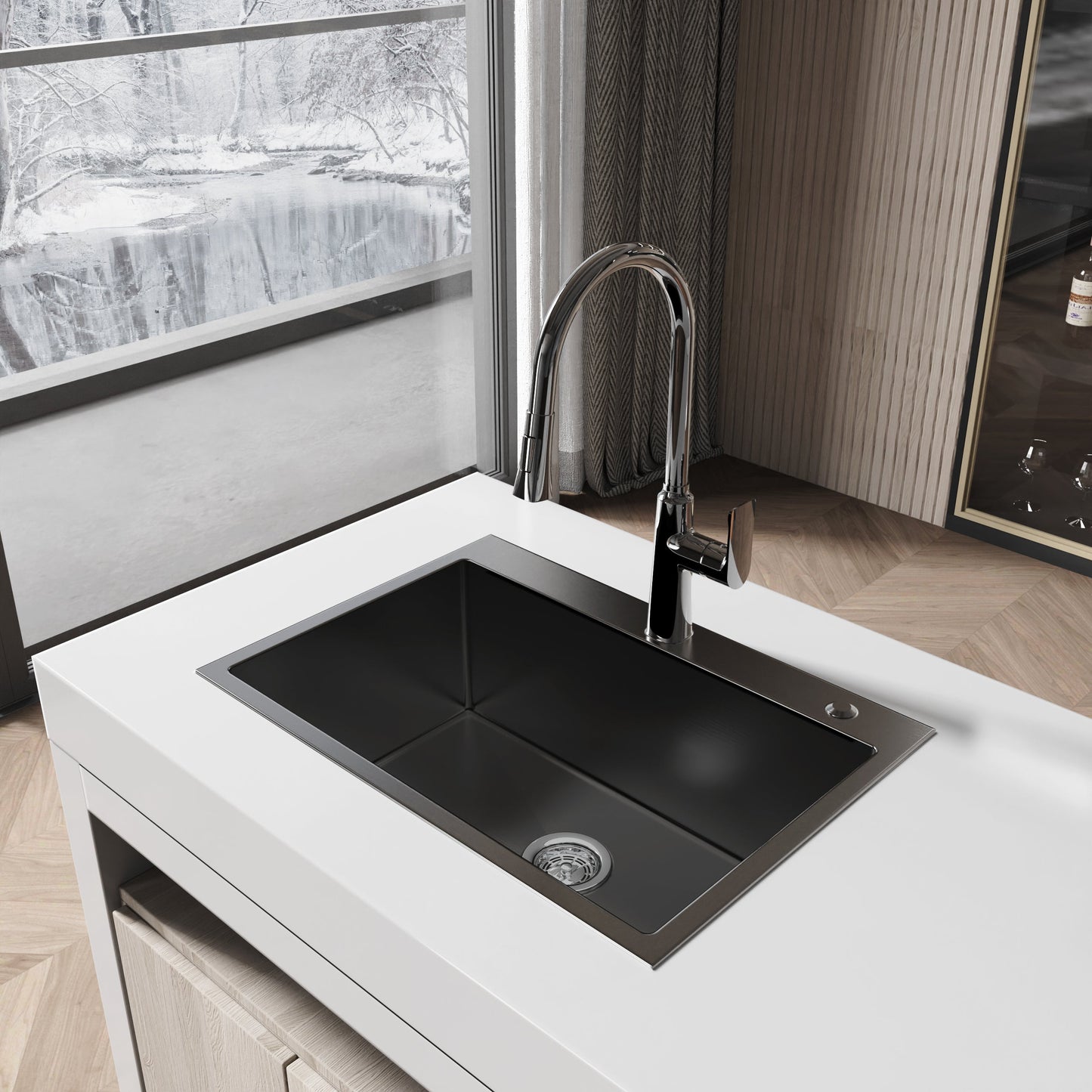 Stainless Steel Kitchen Sink, 27″x19″ Single Bowl, Overmount Handmade Sink