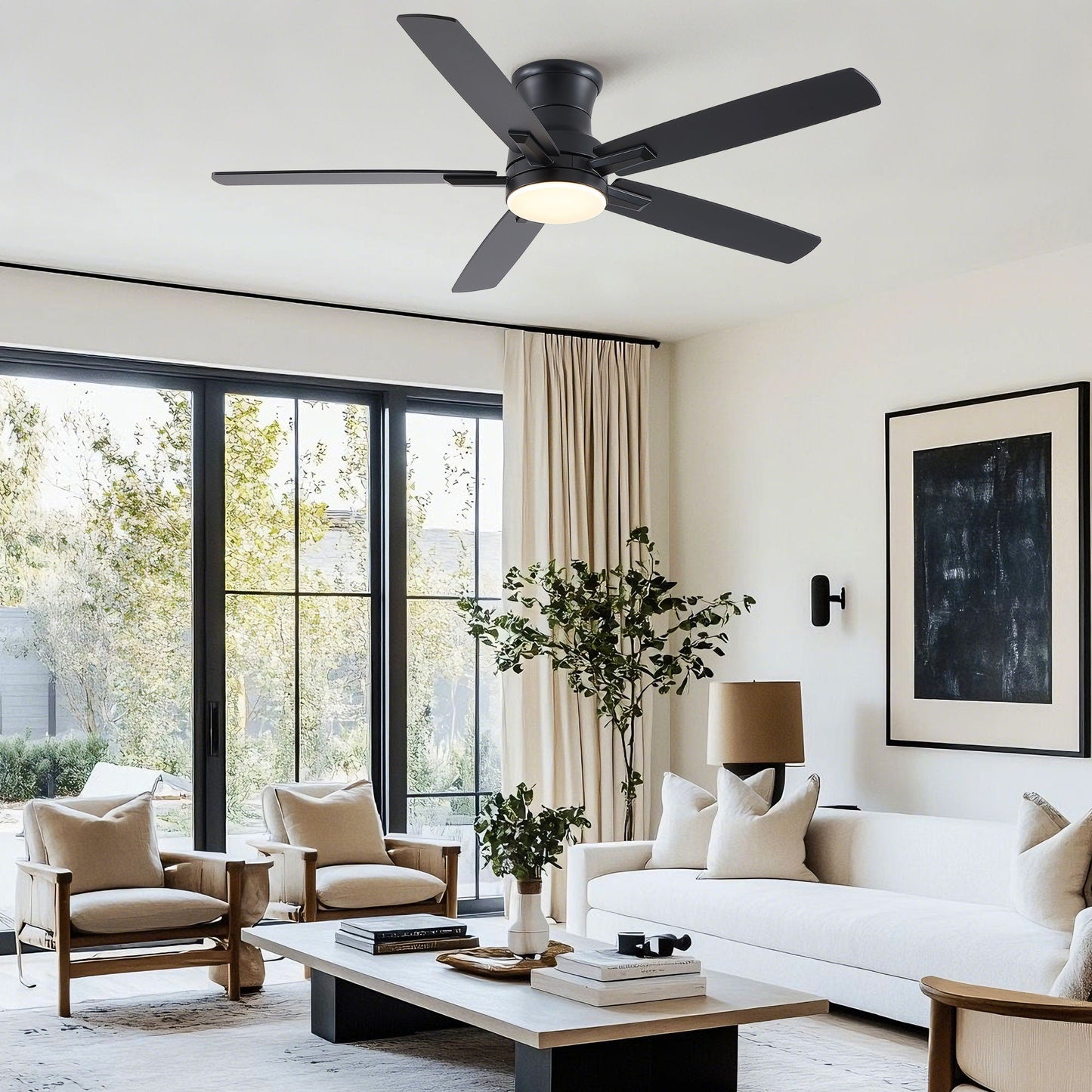 Mordern Flush Mount Ceiling Fan With Light And Remote Control