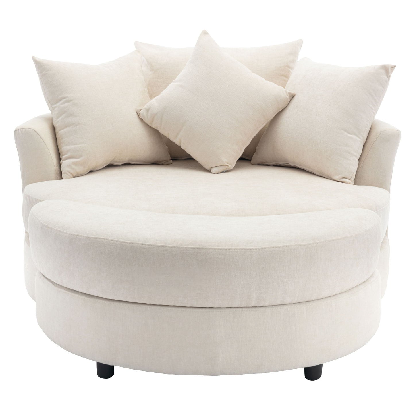 360° Swivel Accent Barrel Chair With Storage Ottoman & 4 Pillows, Modern Leisure Chair Round Accent For Living Room