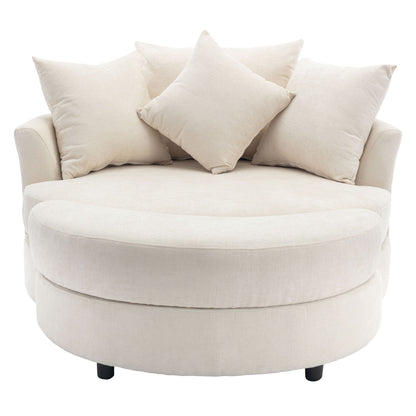 360° Swivel Accent Barrel Chair With Storage Ottoman & 4 Pillows, Modern Leisure Chair Round Accent For Living Room