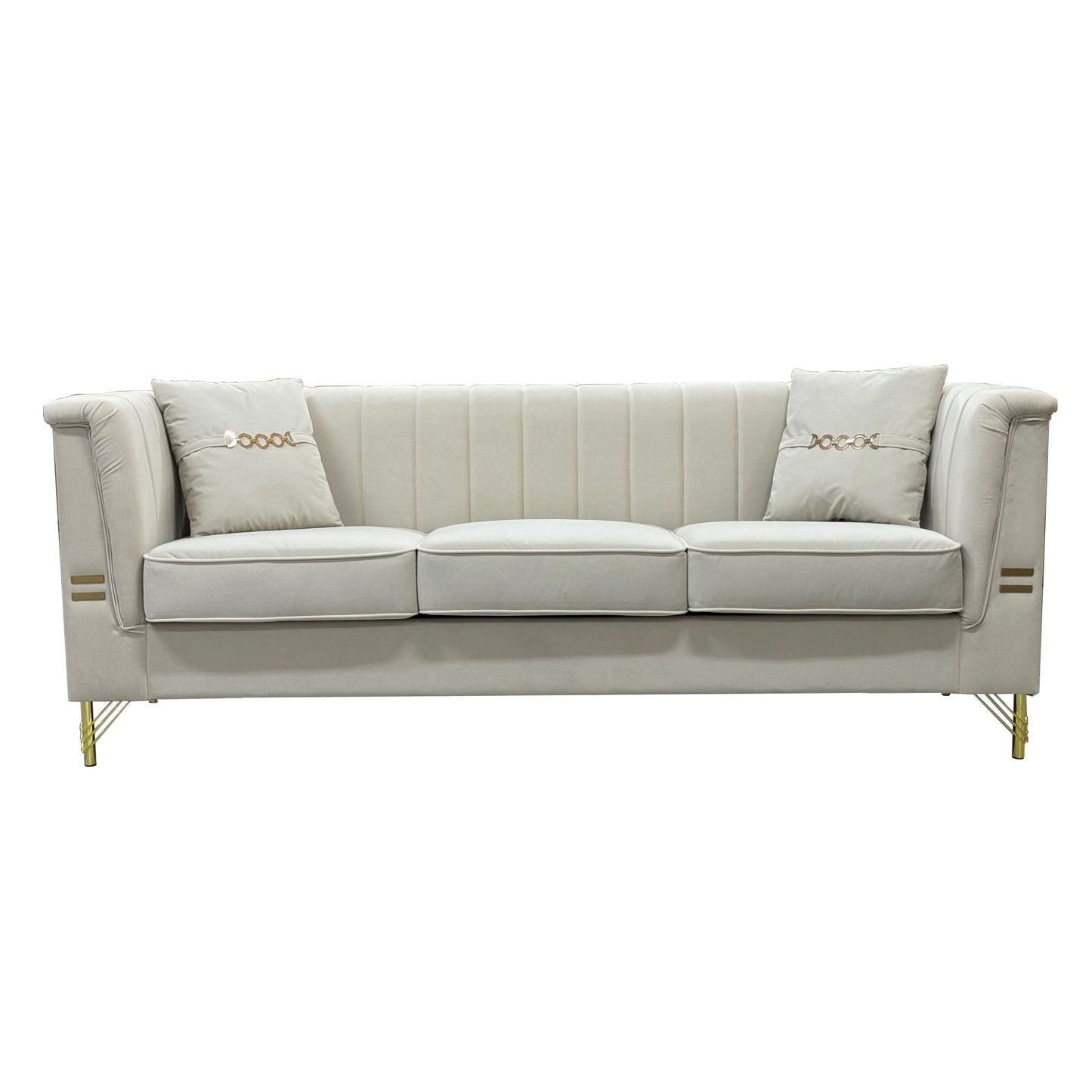 FX-P82B-BE (834-3 Sofa) Velvet 3-Seater Sofa