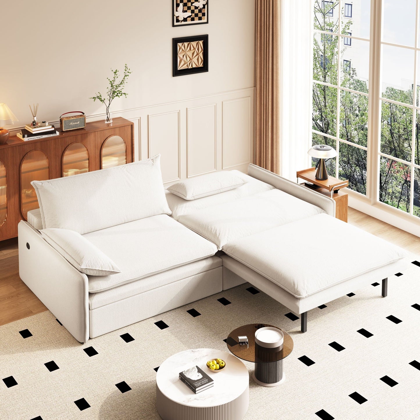 4 Seat Convertible Sleeper Sofa Bed, Modern With Storage