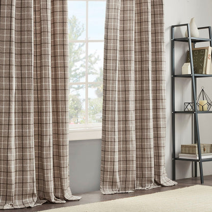 Plaid Rod Pocket and Back Tab Curtain Panel with Fleece Lining