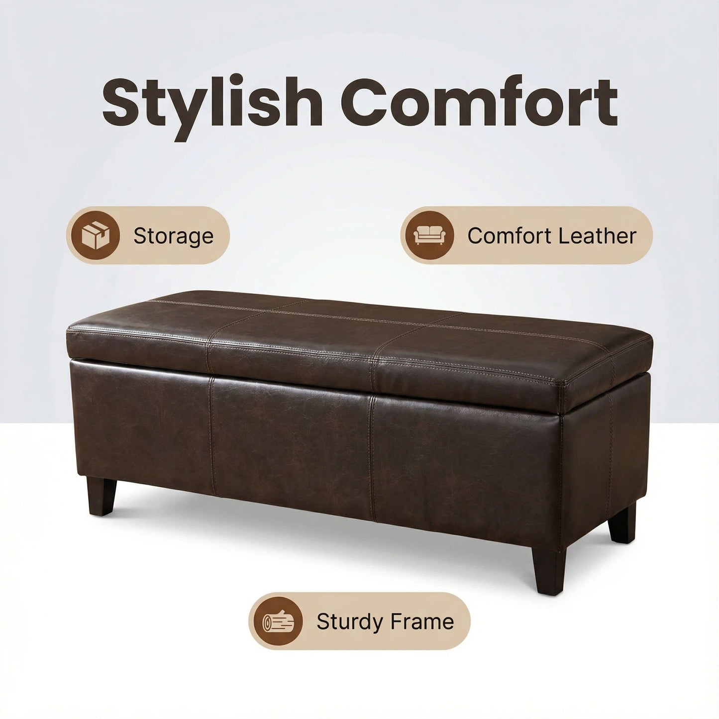 Rectangle Storage Ottoman Bench For Living Room - Brown
