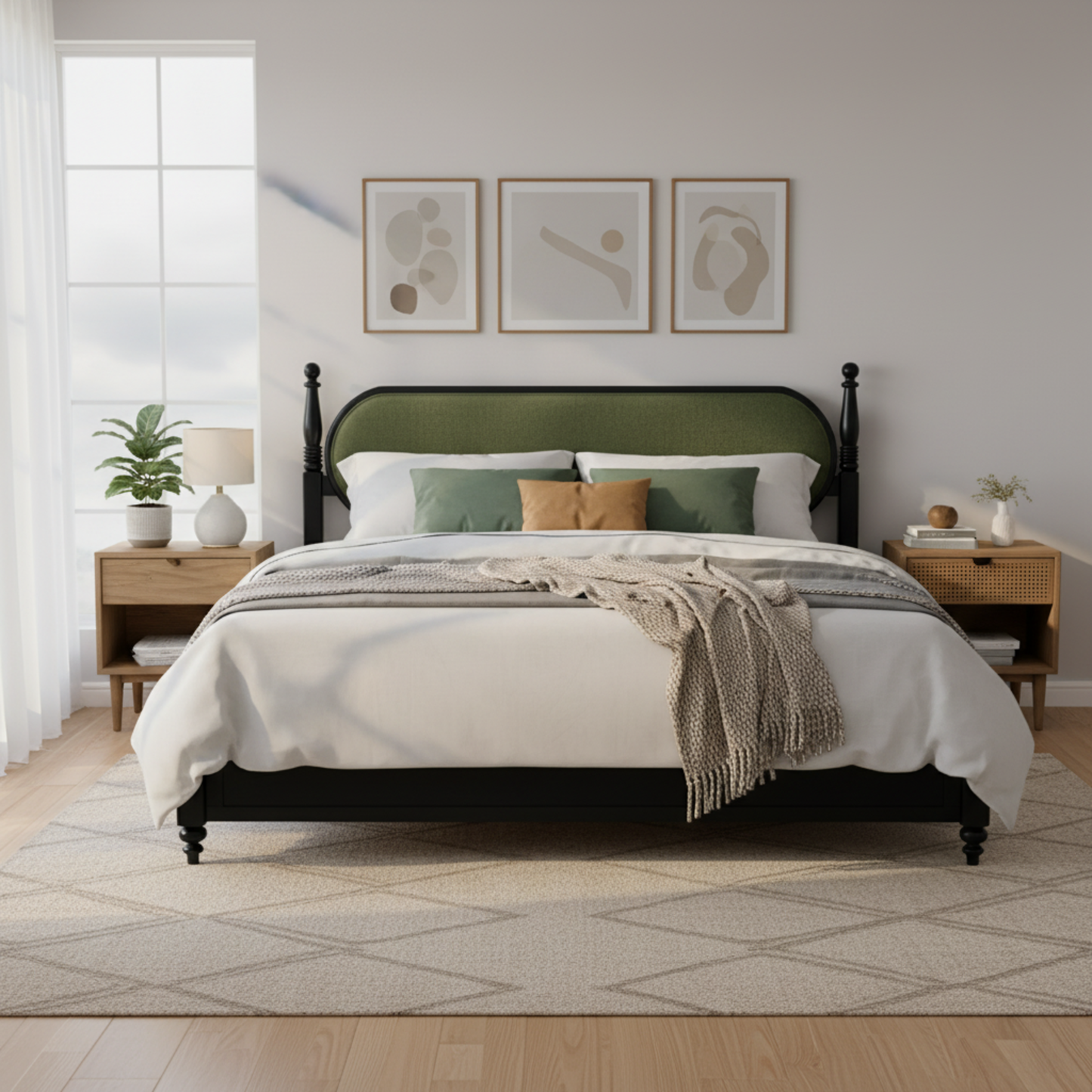 King Bed Frame, Solid Wood Platform with Slats, Modern