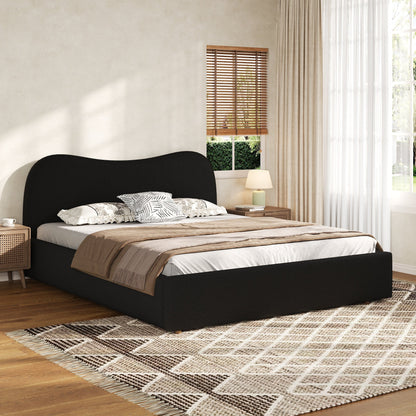 King Size Upholstered Platform Bed with Wooden Slats
