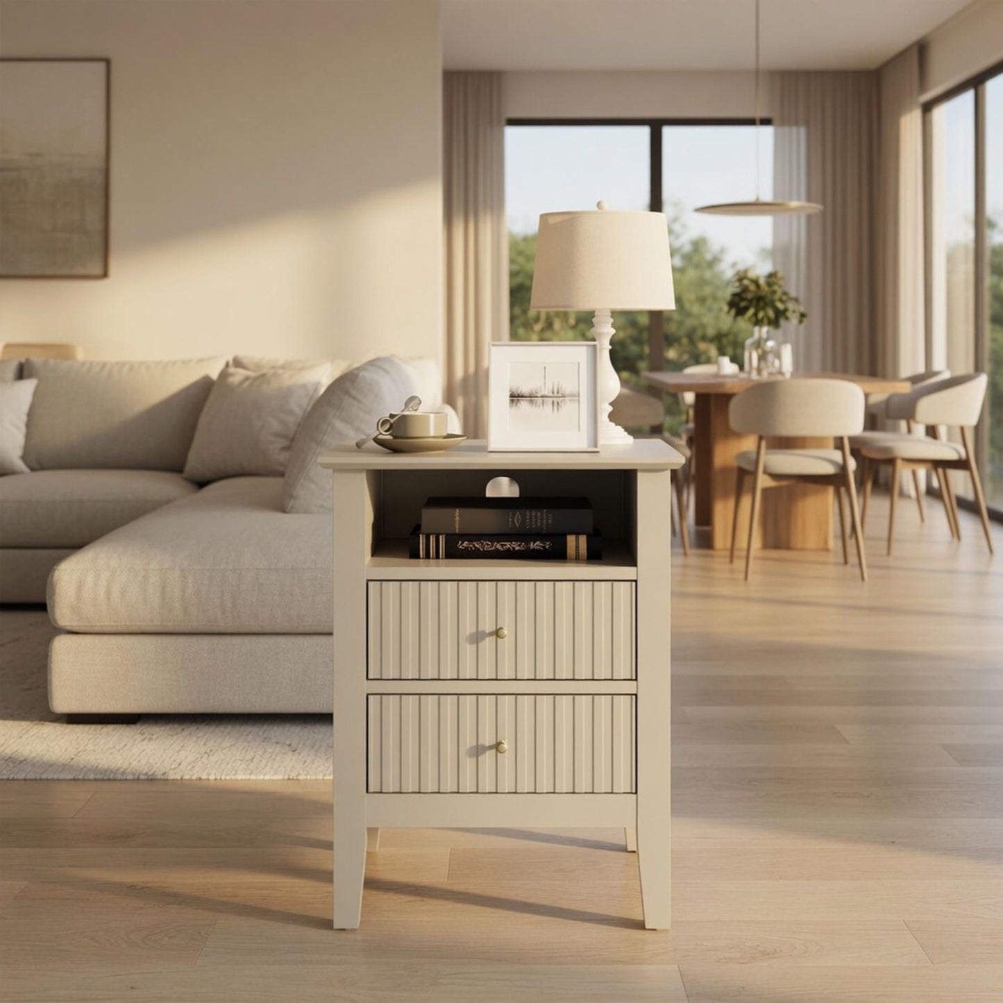 Fluted Nightstand With 2 Drawers