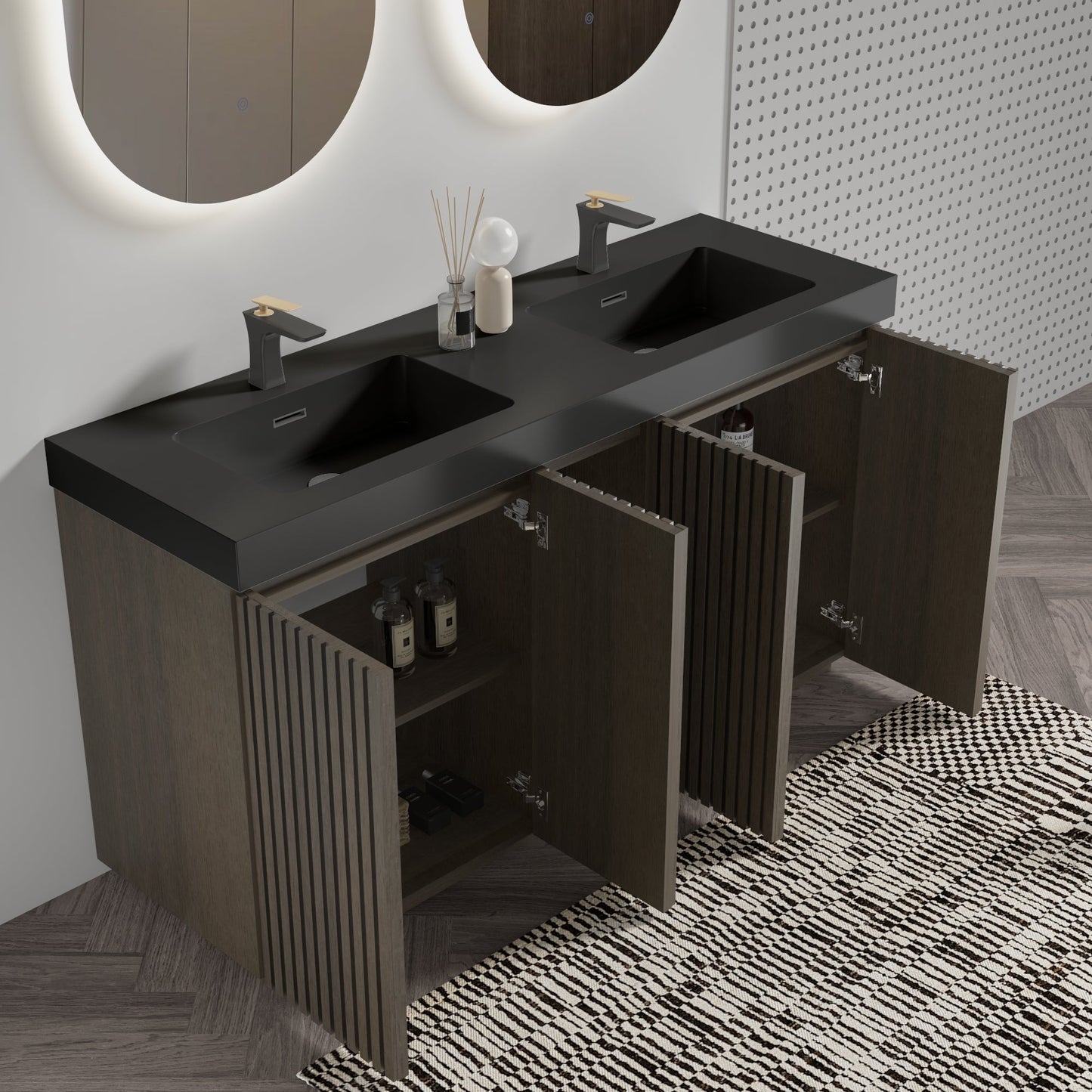 Galan 60" Smoked Oak Bathroom Vanity