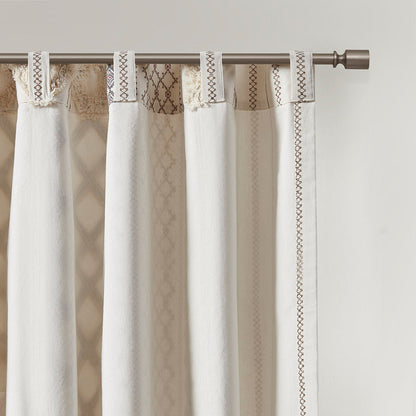 Cotton Printed Curtain Panel with Chenille Stripe and Lining Ivory 50x95