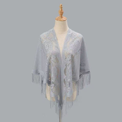 Womens Breathable Lace Triangle Shawl With Floral Design