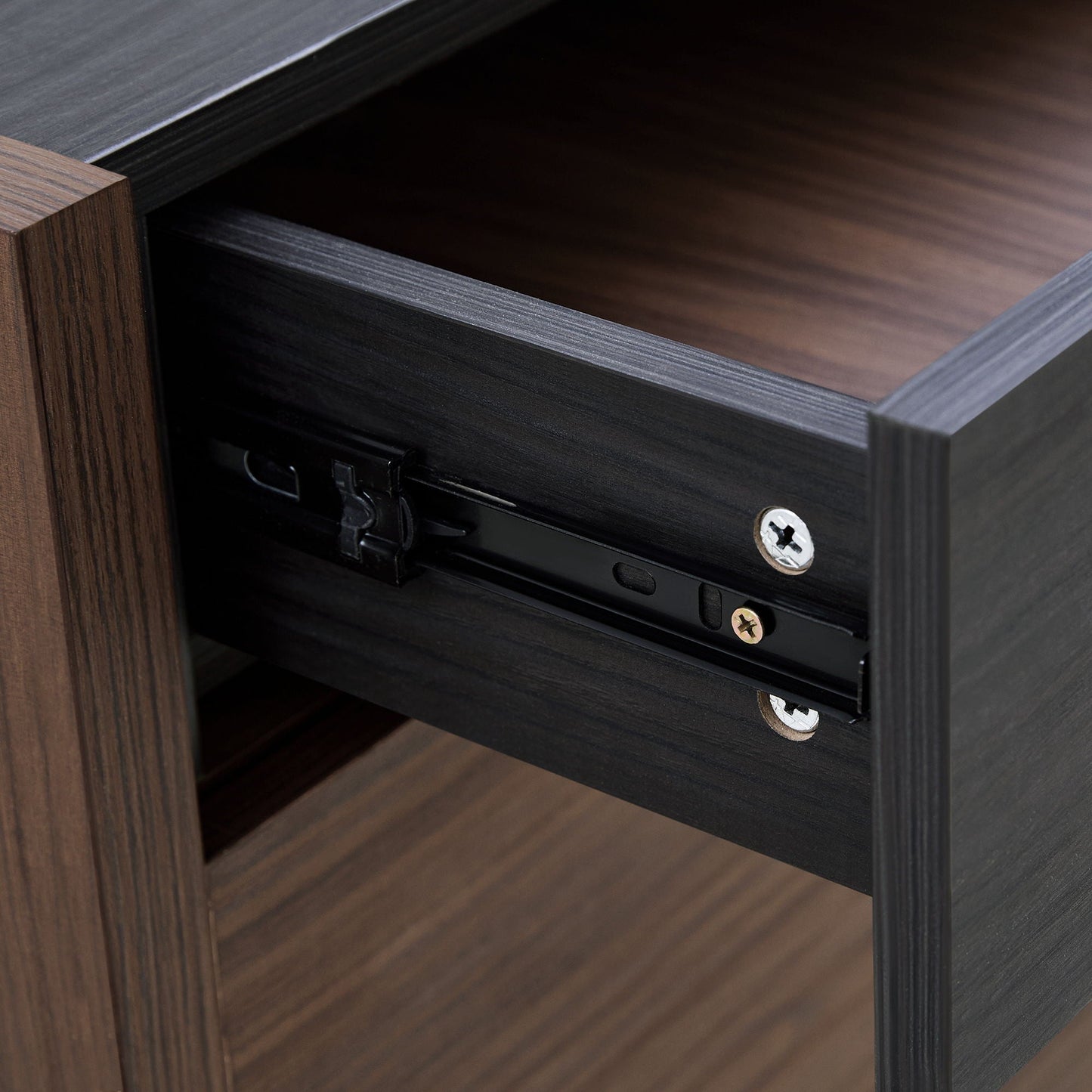 Modern Extendable & Rotating Cabinet With Drawer And Flip Doors For Versatile Storage - Black / Dark Walnut