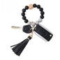 PU Tassel Keychain Bag charm Silicone Beaded Keychain Wristlet Key Ring Bracelet Cute Car Key Chain Holder for Women Girls
