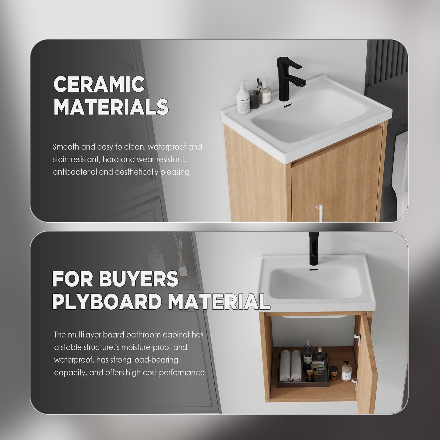 20 Inch Floating Bathroom Vanity with Sink, Soft-Close Door, Ceramic Sink, Plywood